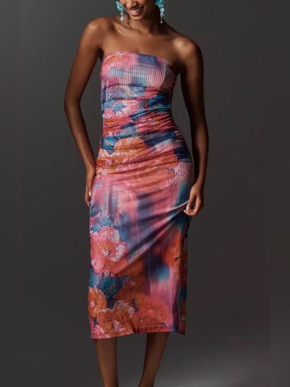 ANTHROPOLOGIE NWT $168 The Soleil Mesh Slim Strapless Ruched Dress Size XS